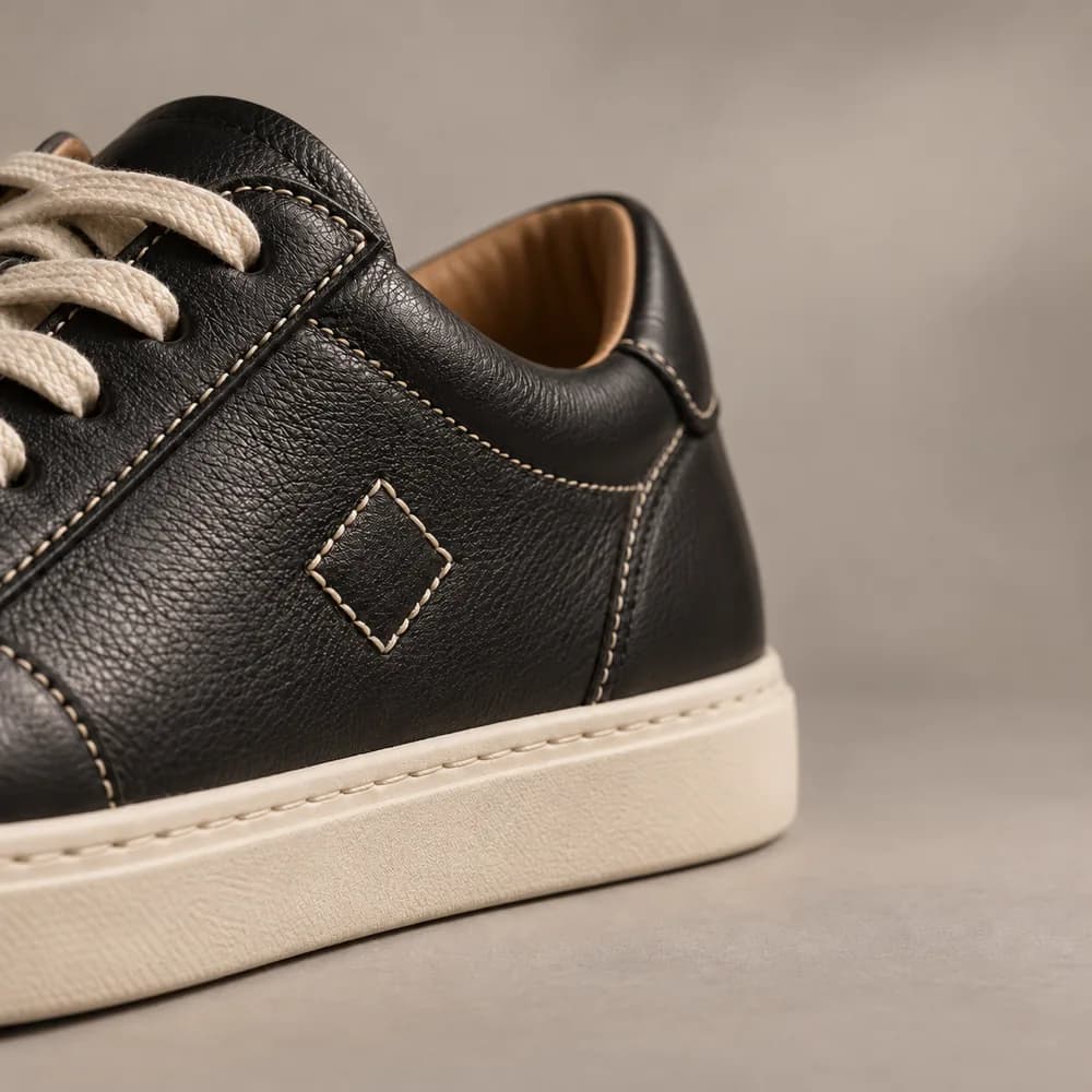 Repaired detail on a leather shoe